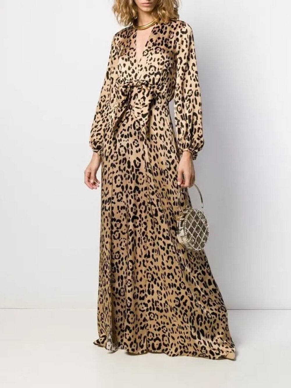 NWT $2171 Temperley London Piera Leopard Print Silk Maxi Dress Beige Size US 14